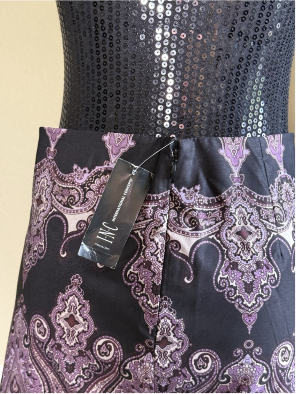 INC Paisley Straight Pencil Skirt Black Purple Silky Side Zipper Size 2 New - Picture 6 of 15